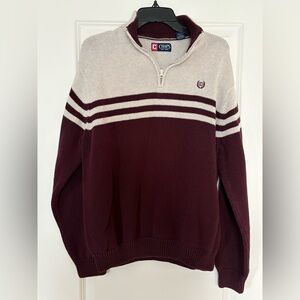 Chaps Pullover Sweater Men's XL maroon beige striped rugby Preppy School College